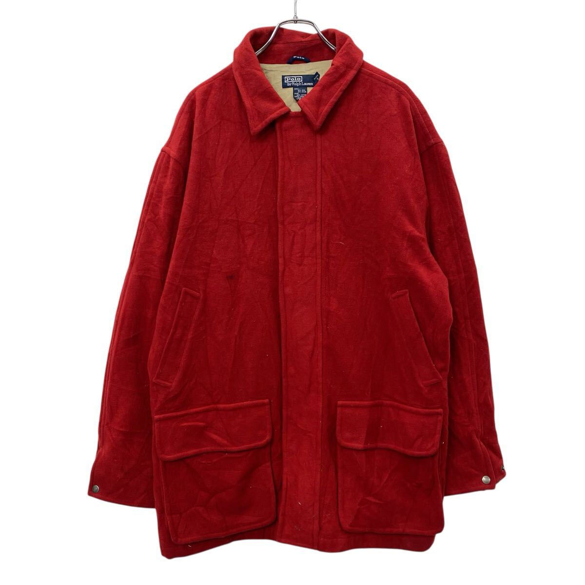 【中古】【古着】 90s Polo by Ralph Lauren ウールジャケット XL レッド ポロバイラルフローレン ダブルジップ ハーフ丈 アウター 秋冬物 a801-5919