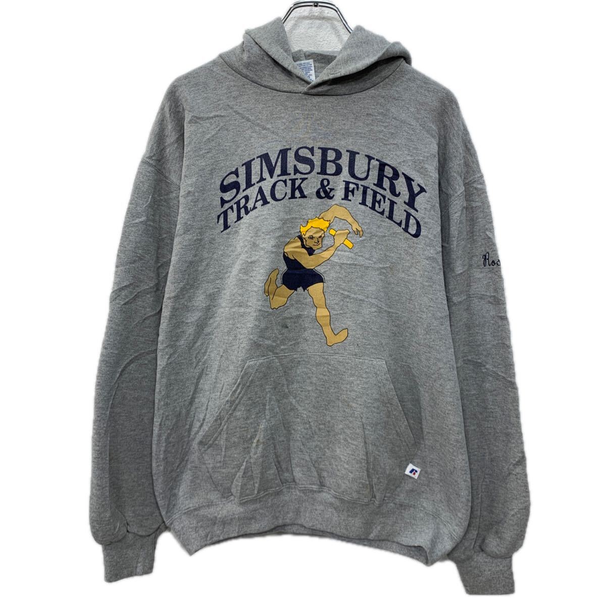 【中古】【古着】 90～00s メキシコ製 RUSSELL ATHLETIC プリントスウェット パーカー L グレー ラッセルアスレティック プルオーバー 秋物 a801-6138
