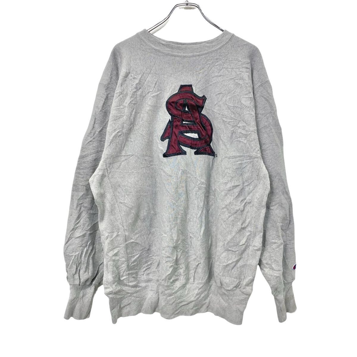 【中古】【古着】 90s Champion REVERSE WEAVE ロゴスウェット トレーナー XXL グレー チャンピオン リバースウィーブ 刺繍タグ プルオーバー 秋物 a802-5174|古着屋DEN