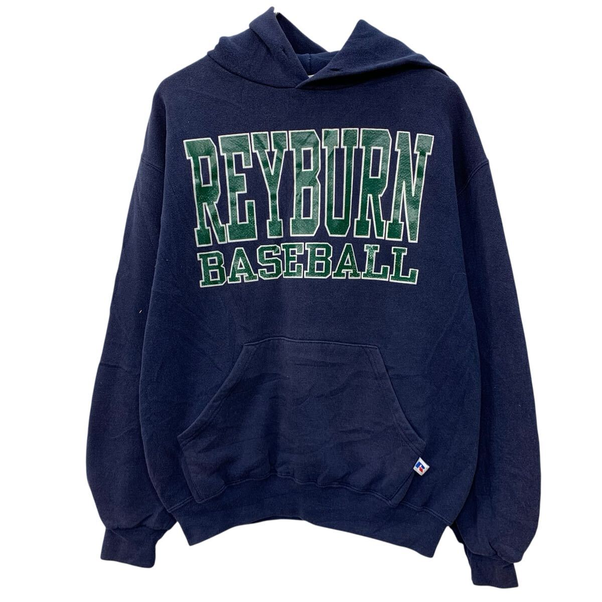 【中古】【古着】 90s～ メキシコ製 RUSSELL ATHLETIC プリントスウェット パーカー M ネイビー ラッセルアスレティック ビックプリント 秋物 a802-6089