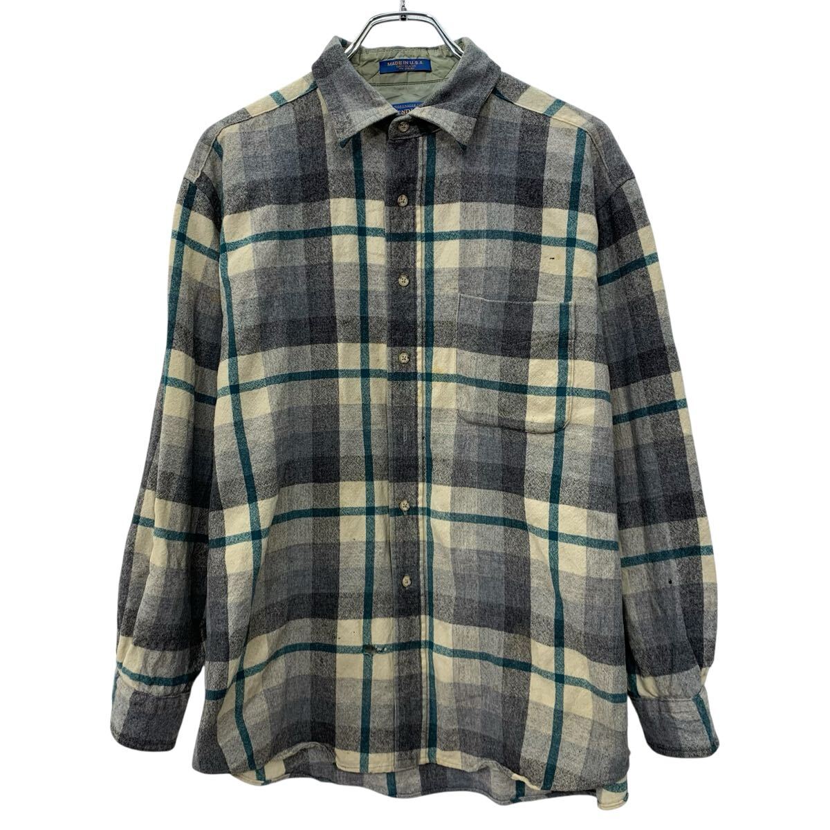 楽天市場】【中古】【古着】 長袖 柄シャツ XL ブルー ホワイト ボタン 