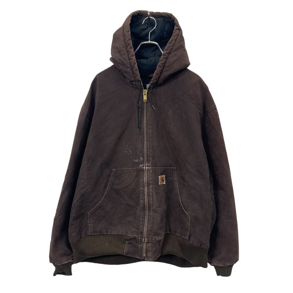 【中古】【古着】 00s Carhartt アクティブジャケット 2XL ブラウン系 カーハート ジップアップ ビッグサイズ ダック地 フーディー アウター 冬物 a803-5941