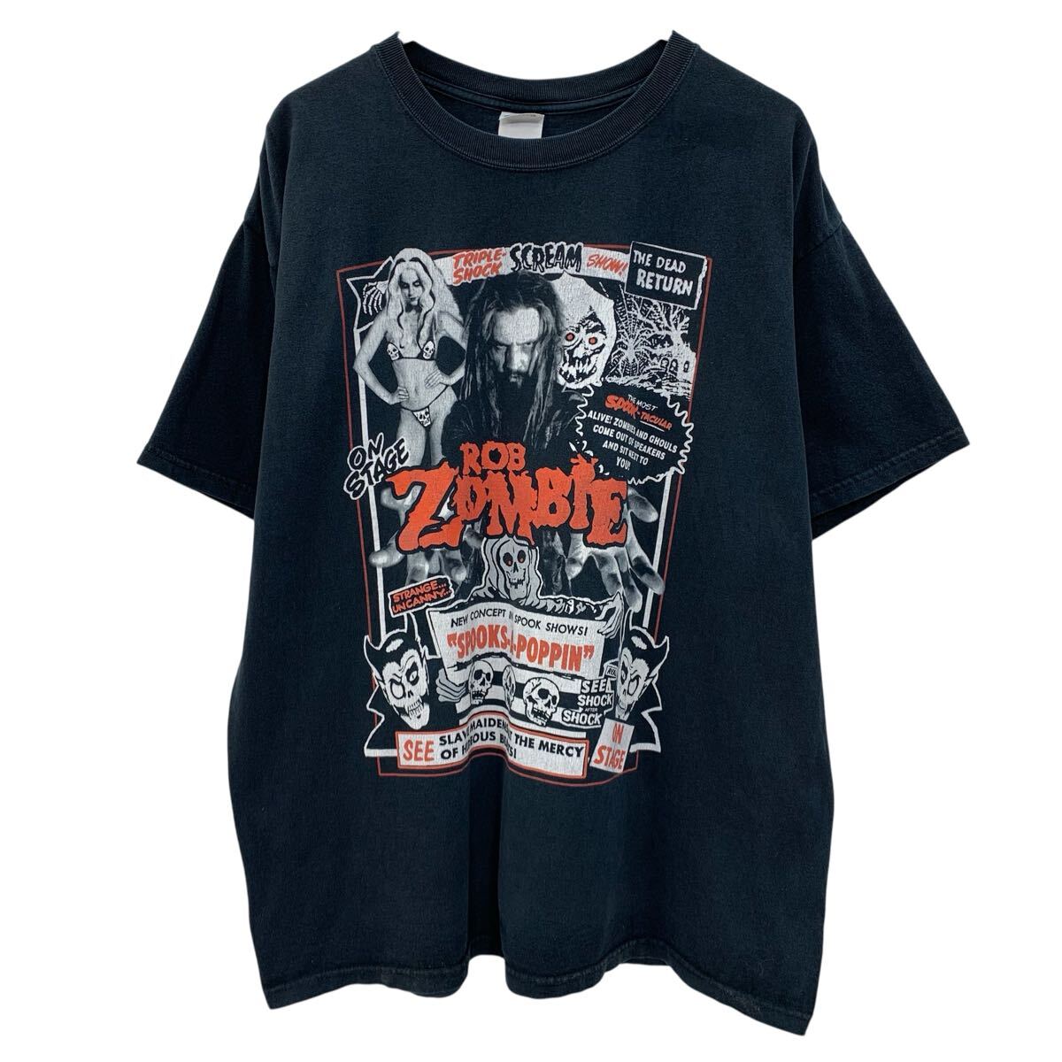【中古】【古着】 00s～ anvil ROBZOMBIE 半袖 周波数帯域ティーシャツ XL 黒いこと アンビル ロブゾンビ 90年月日 両面刷り上げる ビッグ刷り上げる 鍵を掛けるT 夏物 a805-6947