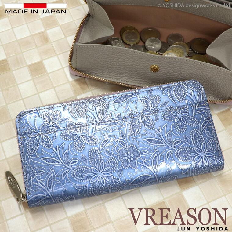 【 ラウンド 給仕 長金入れ 】VREASON ヴレアゾン 日本製 本革 アネモネ 花柄 エナメル ラウンドチャック レディース なめし革 牛皮 革 皮 金入れ サイフ ウォレット 一般受け 流行り 使い分かりやすい 役立つこと的 今めかしい 色つや 大静電容量 歌留多 チャック 釣り銭 少からず ファスナー