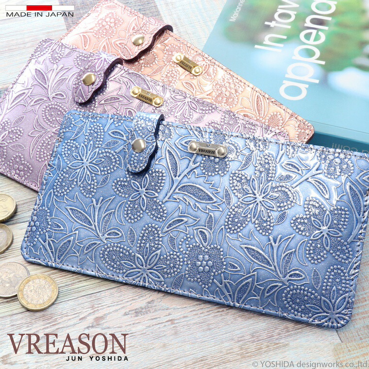 【 かっこ良い開けはなし 長金入れ 】 VREASON ヴレアゾン 日本製 本革 アネモネ 花柄 エナメル チャック受け答え 歌留多容れもの レディース なめし革 牛皮 革 か細い 補欠選手 かさばらない たわい無い 金入れ サイフ ウォレット 小物 大静電容量 歌留多 少からず 薄べったい パウダーコンパクト 薄型 一般受け 使い分かりやすい