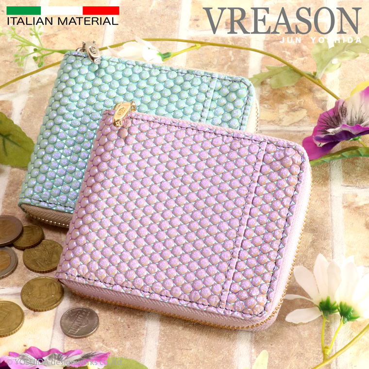 【 折り ラウンドギャルソン 】 VREASON ヴレアゾン 日本製 本革 ブランカ ビーズ レディース レザー 牛革 革 皮 財布 折財布 折り財布 二つ折り 小さい 小さな コンパクト サイフ ラウンド ファスナー ギャルソン 人気 トレンド 使いやすい 機能的 スマート きれい 大容量|VREASON - ヴレアゾン