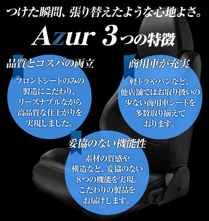 シートカバー+車載ヘッドレストハンガーセットジムニーJA11V(H2/04〜H7/11)ヘッドレスト分割型「Azur」スズキ「送料無料」