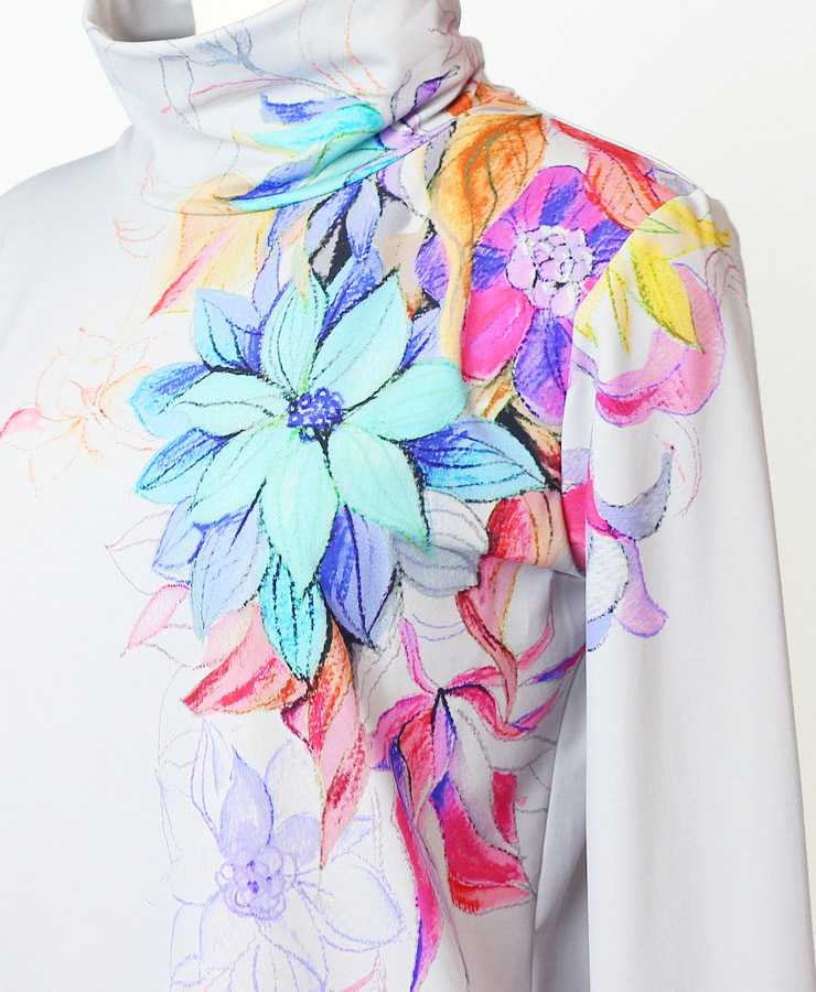 半額品 楽天市場 Outlet 30 Offからさらに 10 Off Mash Mania ハイネックトップス インクテンスフラワーズ 送料無料 レディース トップス ハイネック タートルネック 防寒機能素材 あたたかい 長袖 水彩 色鉛筆 植物 花 グレー ブラック マッシュマニア