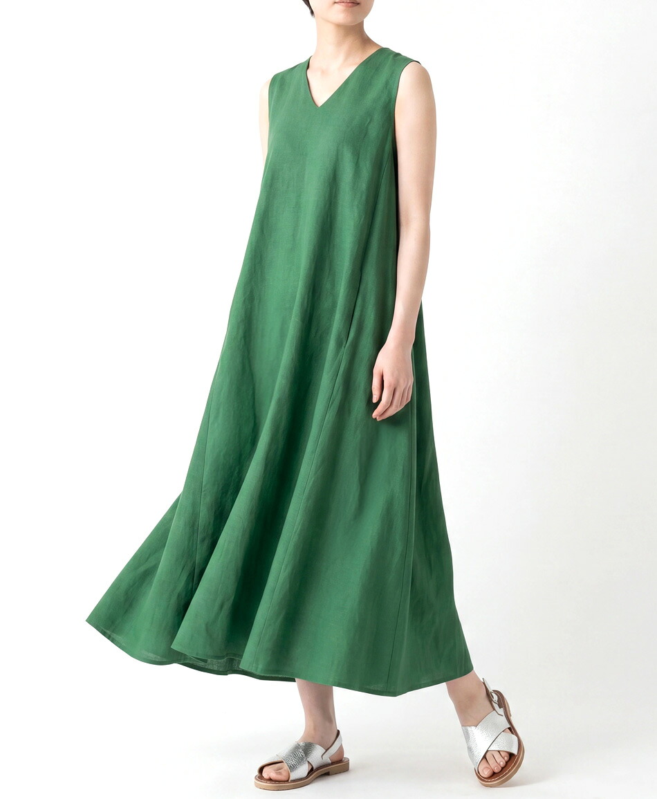 【web限定 50％OFF】FRONT DRAPE V-NECK DRESS（sleeveless）｜Viscotecs make your brand【送料無料】/レディース 日本製 グリーン ブラック ロング マキシ Vネック｜VISCO SQUARE（ビスコスクエア）
