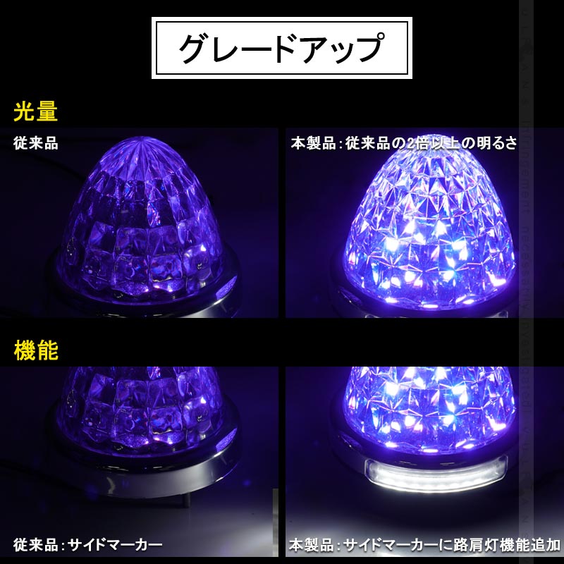 楽天市場 Ledサイドマーカー トラックマーカー マーカーランプ 10個 22灯 24v車用 トラック 汎用 8面クリスタルカット メッキ バスマーカー 車幅灯 トラック バス 積載車 レッカー デコトラ 大型車 路肩灯 青 黄 赤 白 緑 日野 日産 いすゞ 三菱ふそう 電装 パーツ