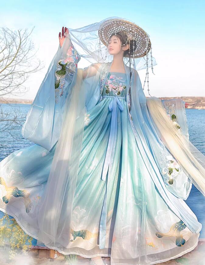 振袖羽織 唐装 漢服 中華服 チャイナ服 蓮刺繍 皇后 レディース 大人 3点セット 中華ドレス 漢服ドレス 中国古代服装 ひらひらの振袖 ピンク ブルー グリーン ふんわり 中華 コスプレ衣装 華流 ハロウィン コスプレ お姫様 中華古典 コスチューム中華ドラムコスチュームS M L