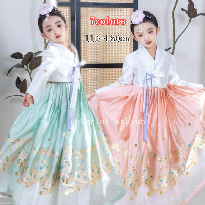 子供チマチョゴリ　韓服 ガールズ用民族衣装 チマチョゴリ 韓服 女の子ドレス 兎プリント古代宮廷風チマチョゴリ 結婚式ドレス 韓流 ステージ衣装 発表会 イベントコスプレ衣装 朝鮮族ワンピース　舞台演出服装cosplay 学園際 文化際 コスチューム 写真撮影 演出服