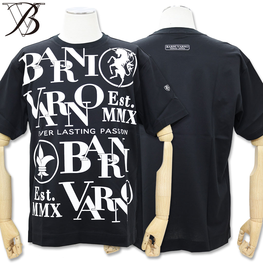 バーニヴァーノ 天竺 フライス 衿 ロゴ プリント 半袖 Tシャツ Lサイズ BSS-OTH5240 ブラック 09 春夏 25SS