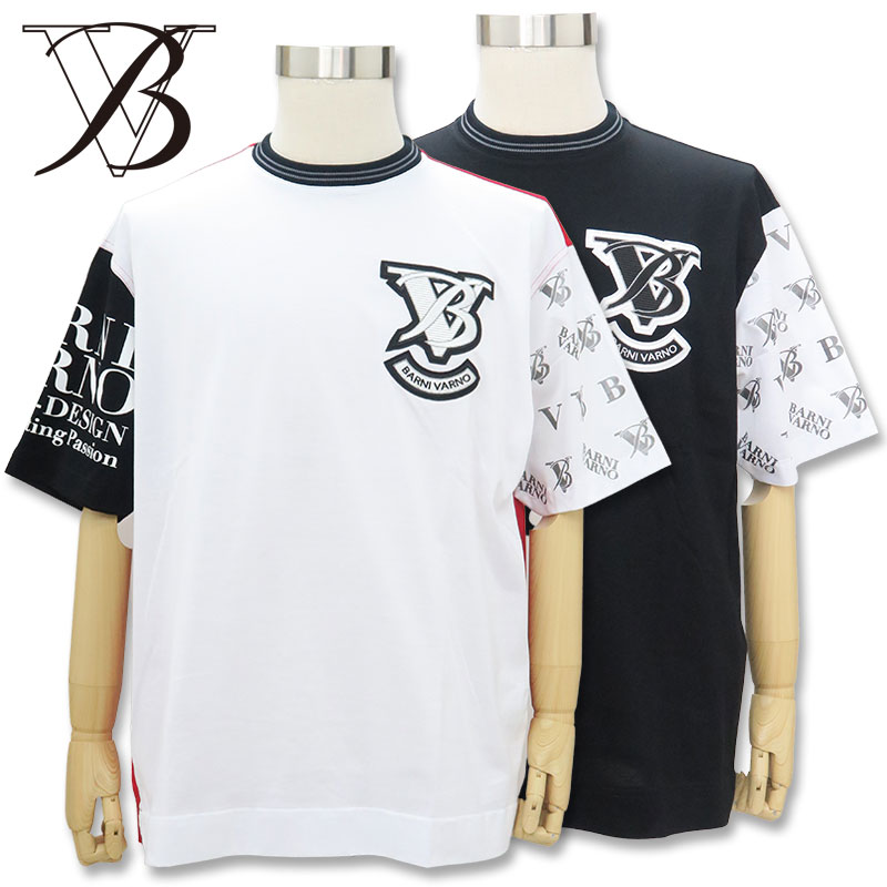 バーニヴァーノ ロゴ入り 半袖Tシャツ 春夏 L サイズ 白 黒 赤 0190 BARNI VARNO BSS-MTH4740 メンズ ホワイト ブラック レッド