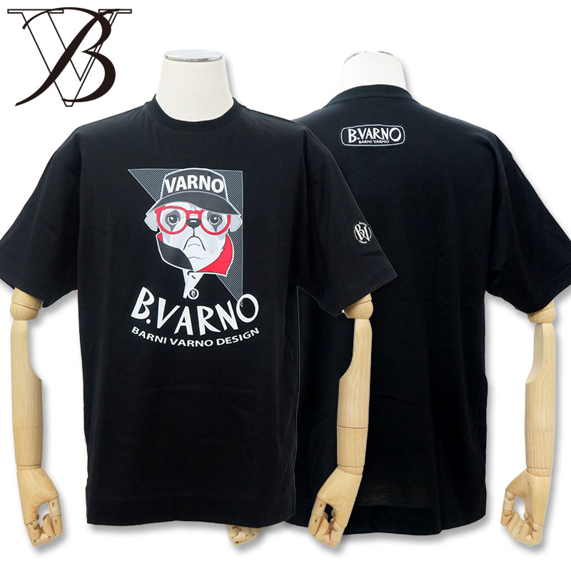 ＼大決算SALE 7/31まで40％OFF／バーニヴァーノ パグ犬ロゴ プリント 半袖 Tシャツ LL サイズ 黒 09 BARNI VARNO BAW-NTH5030-LL ブラック ロゴ ロンT Tee｜わんわん洋品店