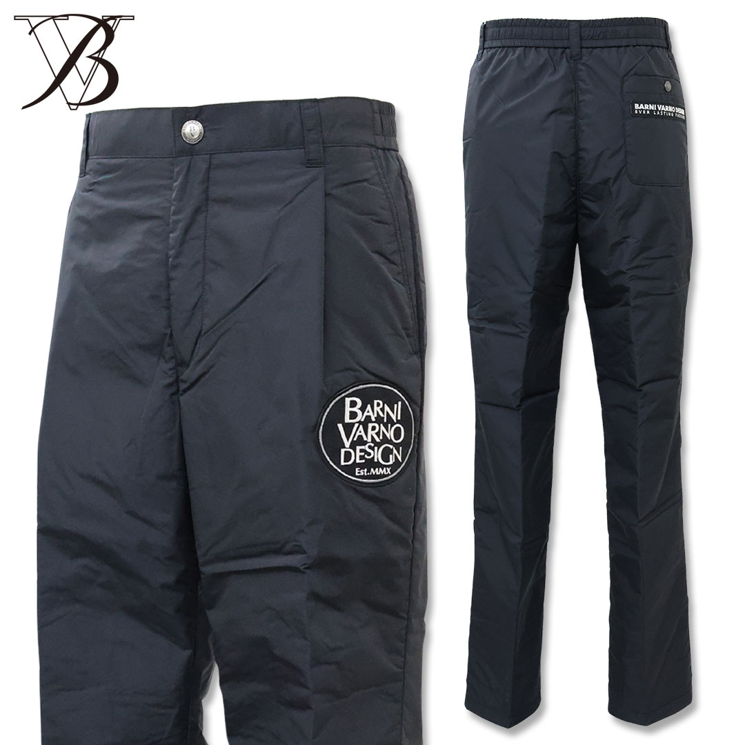 バーニヴァーノ BARNI VARNO 中綿入り ナイロン パンツ Lサイズ ブラック 09 BAW-LPC4567 ロゴ シャカシャカ 中綿 パンツ ズボン メンズ