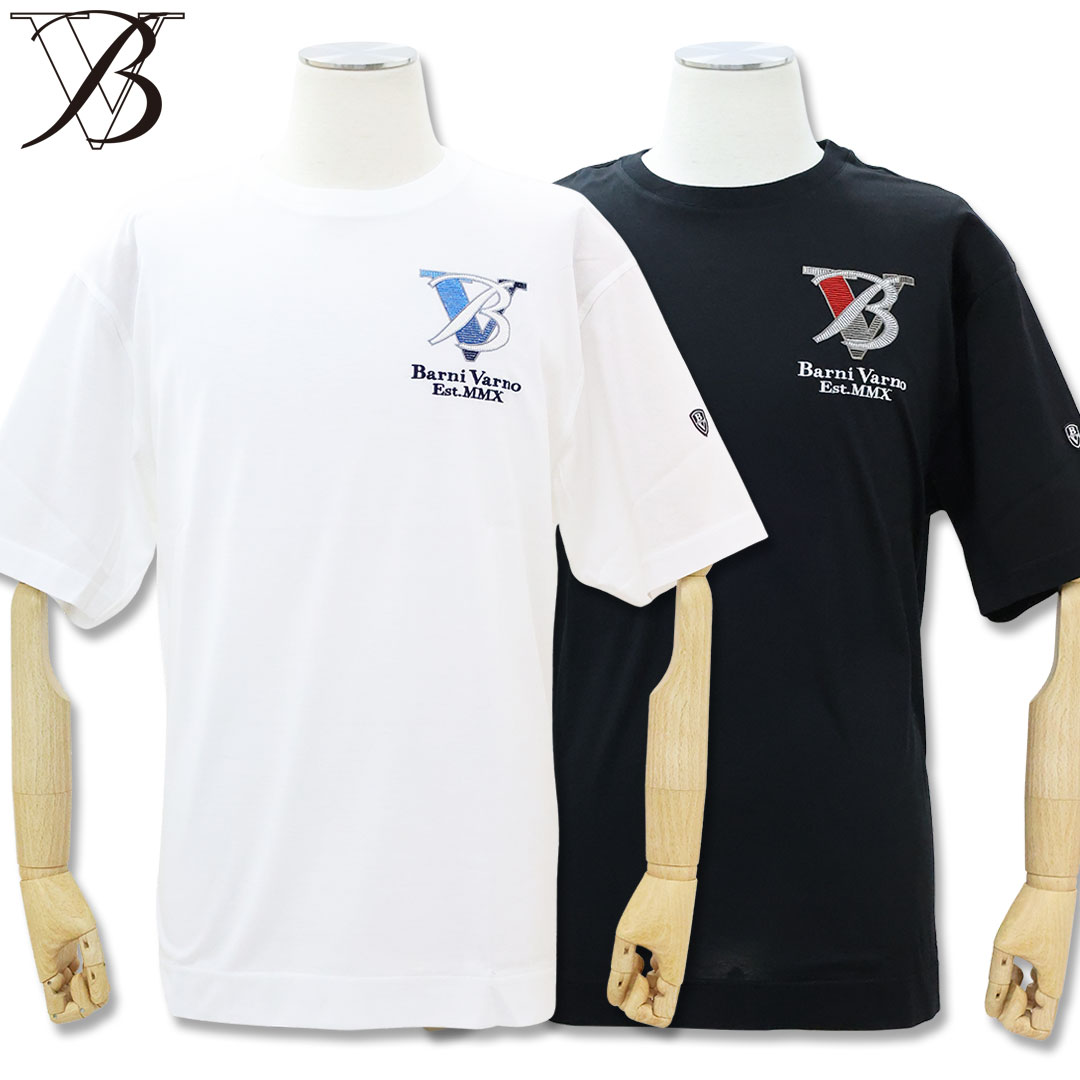 \新作10%OFF/バーニヴァーノ BARNI VARNO BV 刺しゅう ギザンティ シルケット 天竺 半袖 Tシャツ Lサイズ BSS-PTH5521 日本製 メンズ 26SS