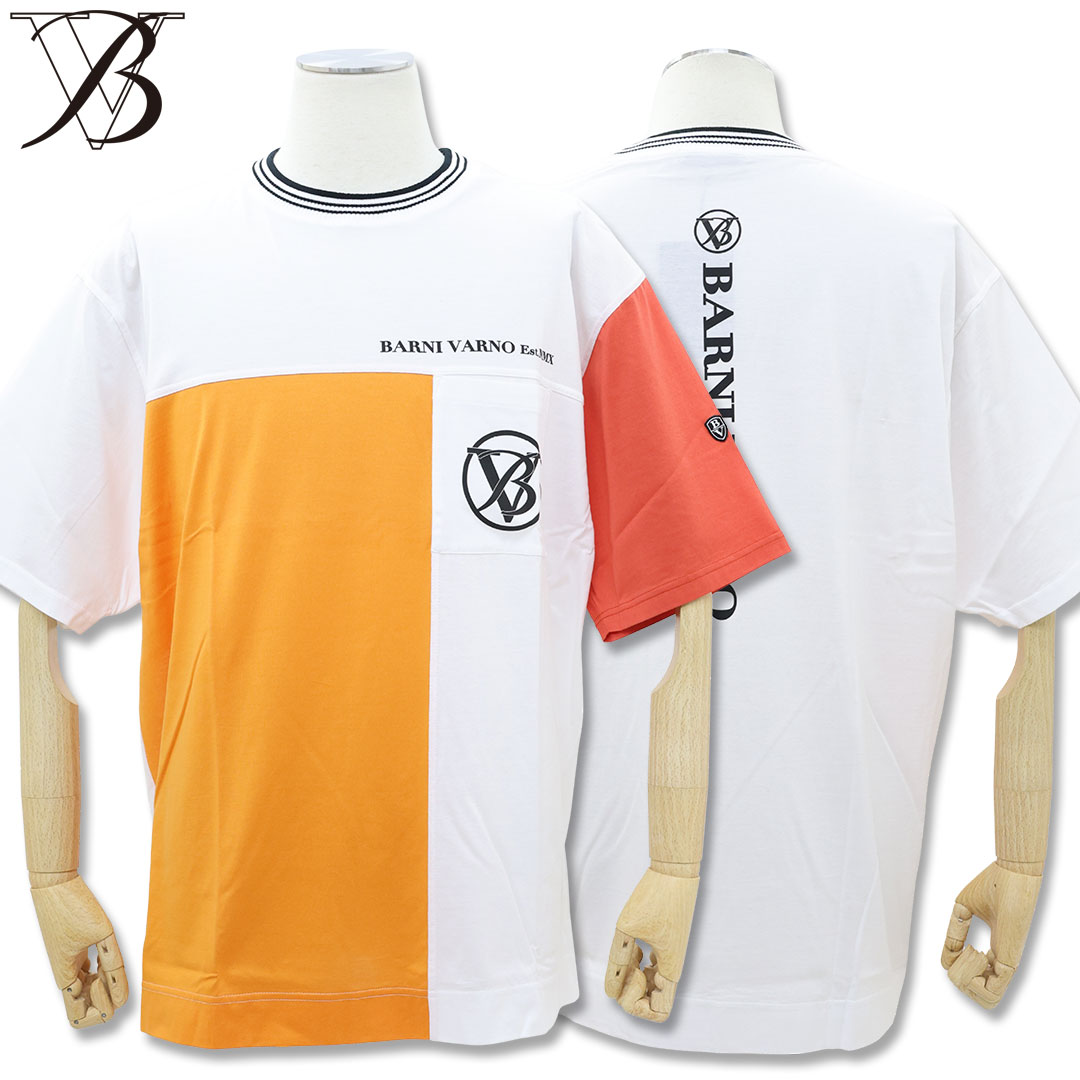 \大決算SALE 7/31まで30%OFF/バーニヴァーノ BARNI VARNO BV ポケット 刺しゅう 配色 切替 天竺 Tシャツ LLサイズ BSS-PTH5532 日本製 26SS|わんわん洋品店