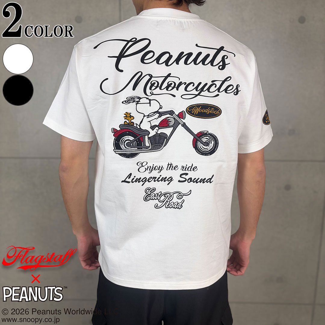 SNOOPY×Flag Staff PEANUTS MOTORCYCLE TEE フラッグスタッフ スヌーピー 刺しゅう 半袖 Tシャツ 462021 バイク ピーナッツ ウッドストック 26SS