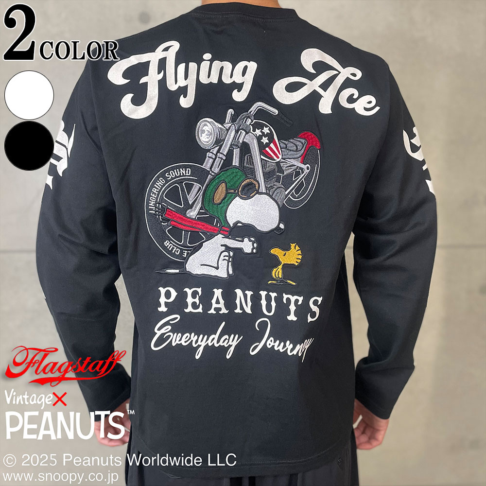 フラッグスタッフ SNOOPY×Flag Staff PEANUTS BIKER TEE 長袖 Tシャツ 461010 白 黒 アメリカンバイク 刺しゅう M L XL XXL 26SS