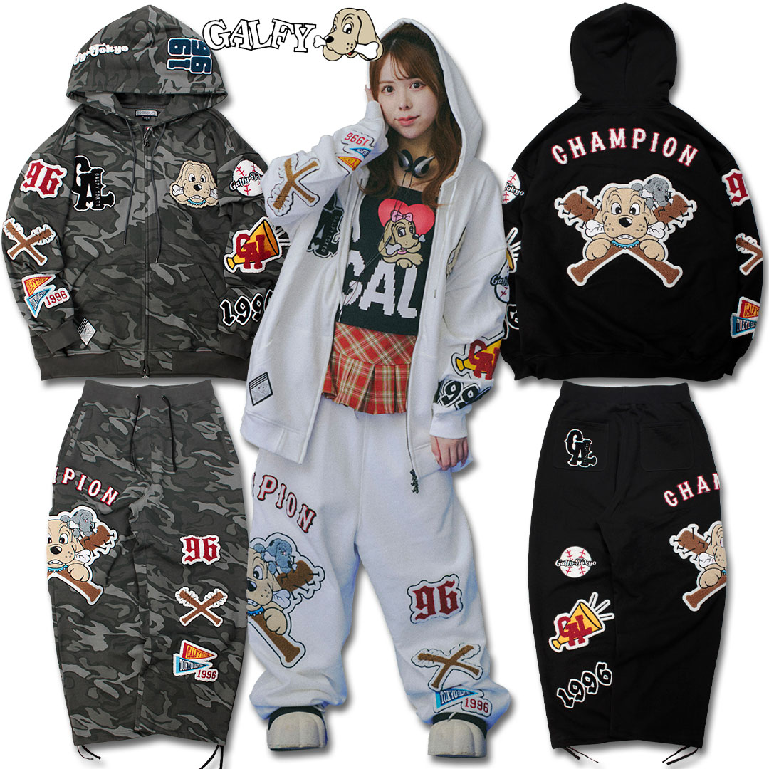 ガルフィー GALFY 復活わんわん大学パーカー パンツ セットアップ 上下セット 153024 153025 WHITE BLACK CAMO パーカー ギャル ヤンキー 25AW