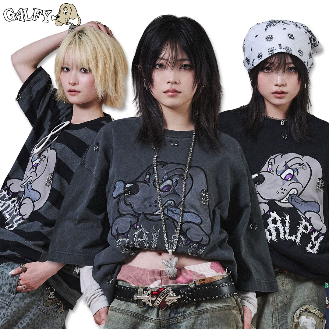 ガルフィー GALFY バチバチ ピアス Tee 162028 Tシャツ 半袖 犬 DOG メンズ レディース ギャル 26SS
