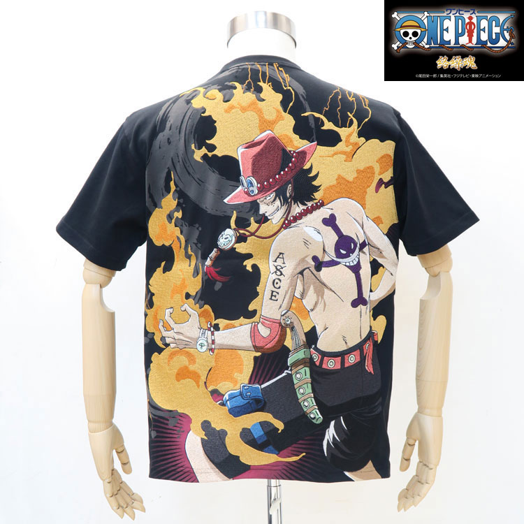 楽天市場 新作 刺繍が感動的 絡繰魂 ワンピース ポートガス D エース刺繍半袖tシャツ カラクリタマシイ 黒 2123 メラメラの実 火拳のエース Onepiece わんわん洋品店