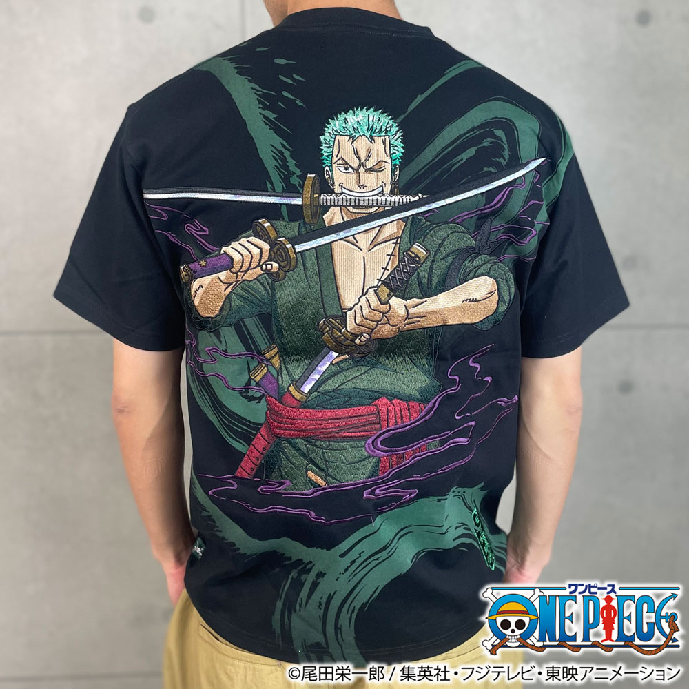 絡繰魂 &times; ワンピース ゾロ 半袖 Tシャツ Tee 252095 ロロノア 海賊狩りのゾロ 粋 刺繍 カラクリダマシイ からくり｜わんわん洋品店