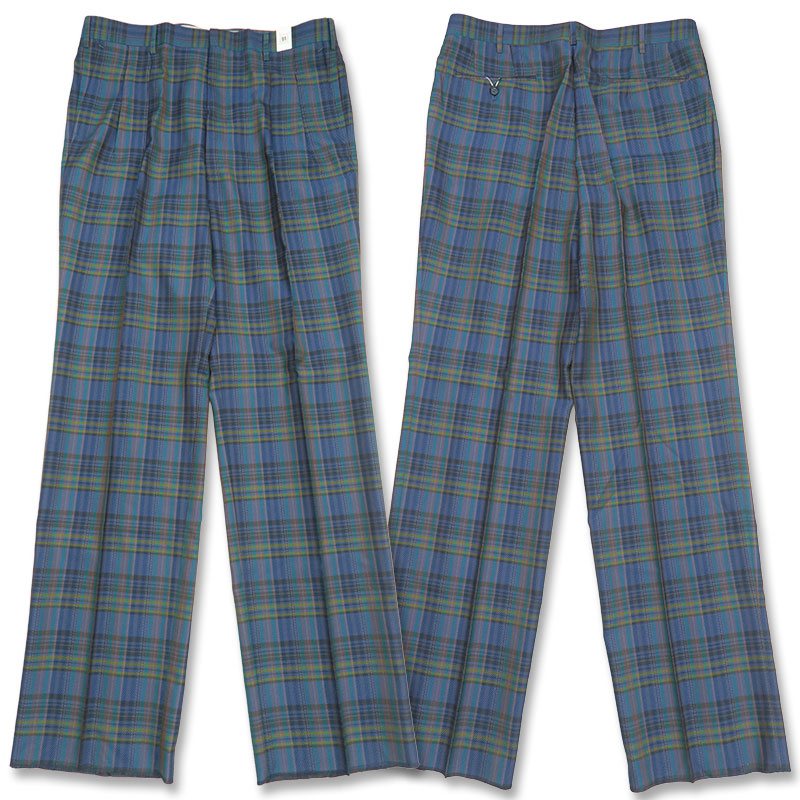 オズ ロイヤル Oz Royal 2タックパンツ 1132-210 91cm メンズ ブルー チェック スラックス|わんわん洋品店