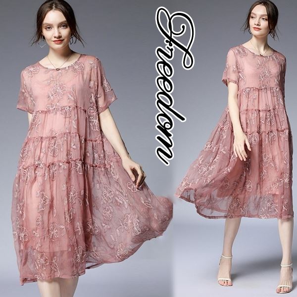人気満点 大きいサイズ パーティー 結婚式 二次会 お呼ばれ ドレス ワンピース ワンピ パーティードレス パーティーワンピ 披露宴 同窓会 演奏会 発表会 謝恩会 軽やか素材 インナー付き繊細花柄刺繍ドレスワンピース フリーダム 2l 3l 4l 5l サイズ セール Sale