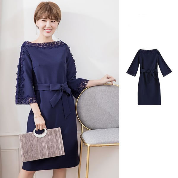 安い パーティー 結婚式 二次会 お呼ばれ ドレス ワンピース ワンピ パーティードレス パーティーワンピ 披露宴 同窓会 演奏会 発表会 衣裳 イベント 大きいサイズ ウエストリボン花柄レース切替ドレスワンピース フリーダム S M L 2l 3l サイズ セール Sale 超大