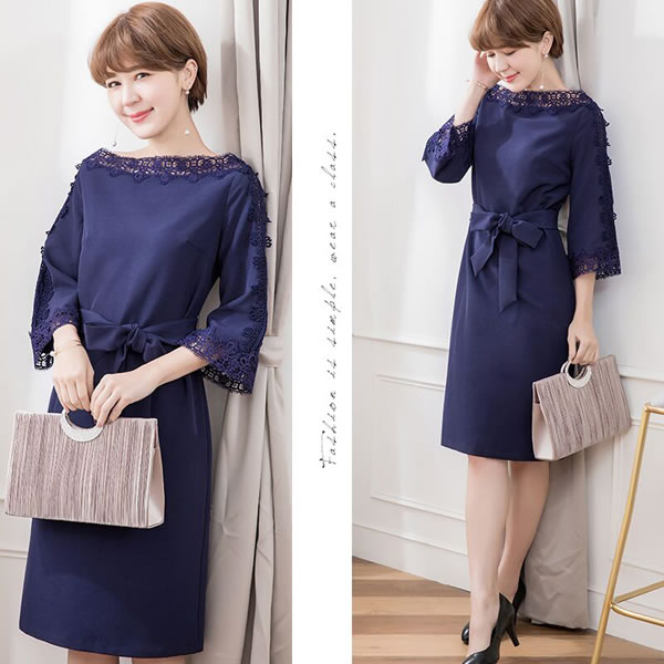 安い パーティー 結婚式 二次会 お呼ばれ ドレス ワンピース ワンピ パーティードレス パーティーワンピ 披露宴 同窓会 演奏会 発表会 衣裳 イベント 大きいサイズ ウエストリボン花柄レース切替ドレスワンピース フリーダム S M L 2l 3l サイズ セール Sale 超大