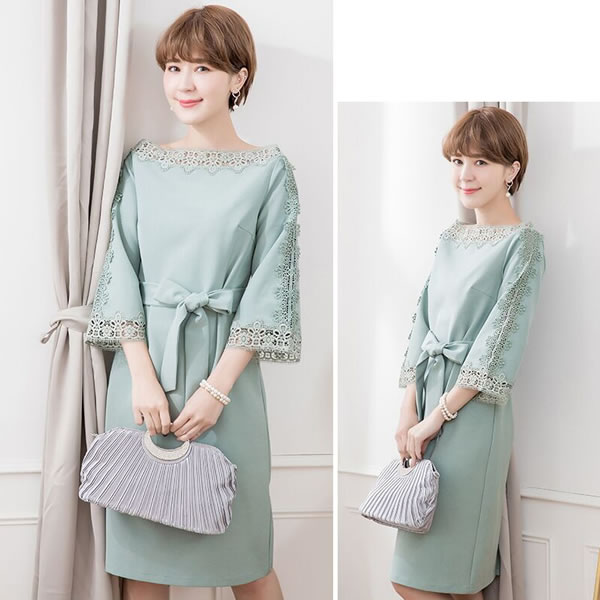 安い パーティー 結婚式 二次会 お呼ばれ ドレス ワンピース ワンピ パーティードレス パーティーワンピ 披露宴 同窓会 演奏会 発表会 衣裳 イベント 大きいサイズ ウエストリボン花柄レース切替ドレスワンピース フリーダム S M L 2l 3l サイズ セール Sale 超大