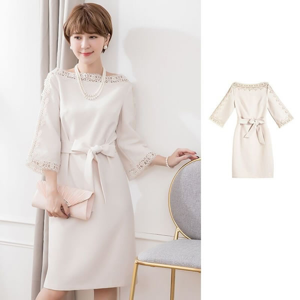 安い パーティー 結婚式 二次会 お呼ばれ ドレス ワンピース ワンピ パーティードレス パーティーワンピ 披露宴 同窓会 演奏会 発表会 衣裳 イベント 大きいサイズ ウエストリボン花柄レース切替ドレスワンピース フリーダム S M L 2l 3l サイズ セール Sale 超大