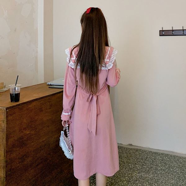 レトロ お嬢様 学生 ワンピ ワンピース ロリータ ゴスロリ コスプレ 制服 パーティー イベント ステージ アイドル 地下アイドル 80年代 コスチューム 衣装 バイカラー大きめレース襟胸元リボンお嬢様ワンピース M L 2l 3l サイズ フリーダム セール Sale