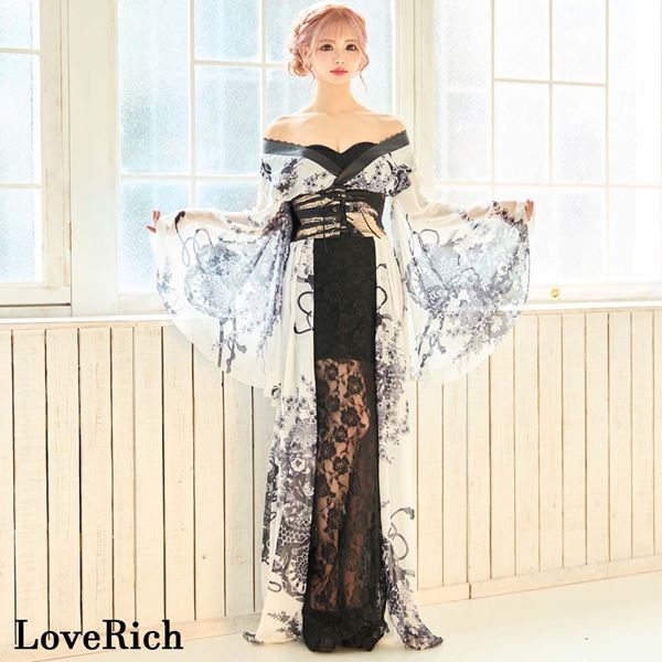 花魁 着物ドレス セクシー ロング 着物 ドレス 着物ドレス 着物風ドレス キャバドレス ロングドレス コスプレ 衣装 ダンス キャバ パーティー イベント インスタ 撮影 アイドル ★ 艶やか花魁！シフォン和柄コルセット風レースアップ着物ロングドレス ♪ フリーダム セール｜スーツドレスカジュアルフリーダム 10,470円