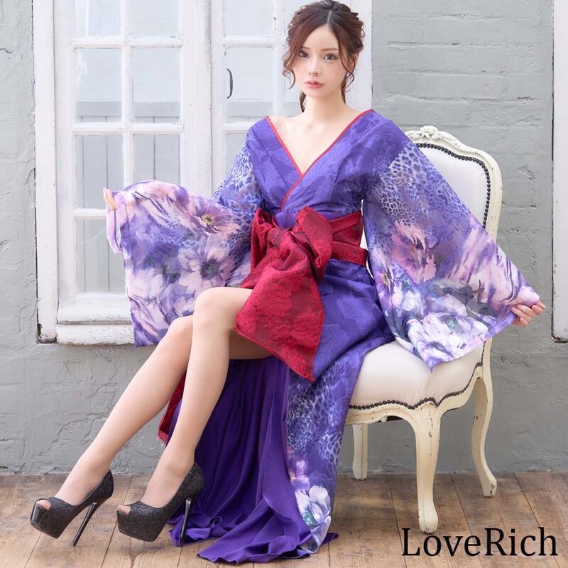 ★2色★モカ パープル 花魁 着物ドレス セクシー 着物 ドレス 着物風ドレス キャバドレス ロングドレス コスプレ 衣装 インスタ 撮影 キャバ お水 パーティー イベント★艶やか花魁スタイル！アニマル柄 ＆花柄 オフショル 豪華 花魁 着物風ロングドレス ♪ フリーダムsale