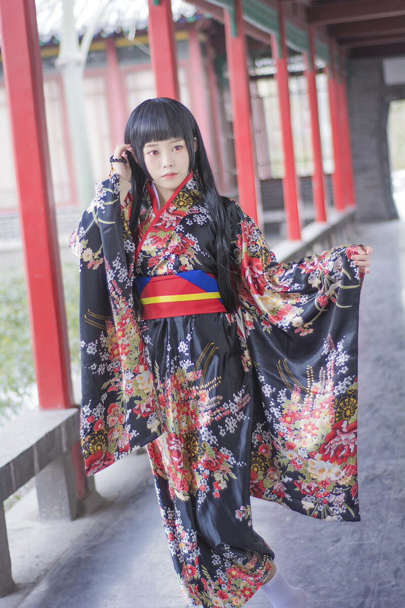 ★S～6L★大きいサイズ 花魁 セクシー 着物 ドレス 着物コスプレ 着物風コスチューム キャバ ロング コスプレ コスチューム 衣装 キャバ パーティー イベント インスタ 撮影 アイドル★艶やか花魁スタイル和花柄地獄少女着物 S M L 2L 3L 4L 5L 6L サイズ♪フリーダムsale画像
