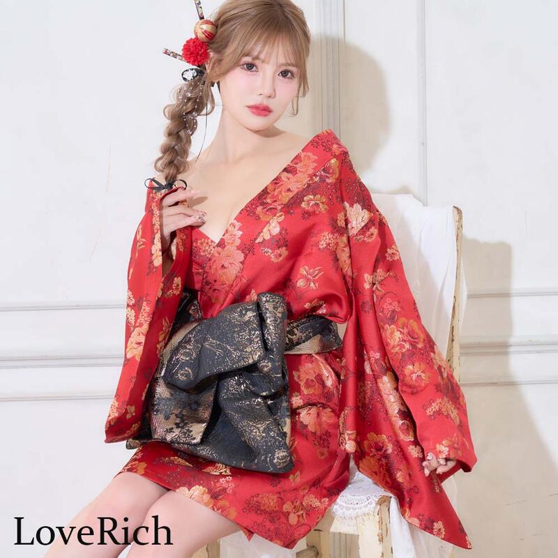 ★3色★レッド ブラック ライム 花魁 着物ドレス セクシー 着物 ドレス 着物風ドレス キャバドレス ミニドレス コスプレ 衣装 インスタ 撮影 キャバ パーティー イベント★艶やか花魁スタイル！和柄 衣装 ダンス よさこい 豪華帯リボン花魁着物ミニドレス♪フリーダムsale
