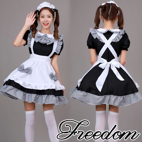 メイド コスプレ コスチューム 衣装 エプロン メイド服 メイドカフェ アキバ ゴスロリ ロリータ アイドル 萌え ステージ 制服 地下アイドル ハロウィン 可愛いチェック リボン エプロンメイド服コスチューム S M L 2l 3l サイズ フリーダム セール Sale Medfited Org