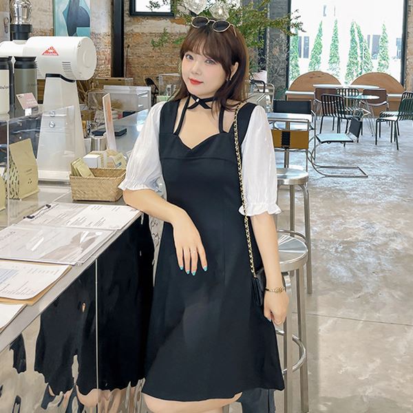 大きいサイズ ゴスロリ ロリータ レトロ ワンピ お嬢様 レトロワンピ ロリータコス コスプレ 制服 パーティー イベント ステージ衣装 コスチューム 衣装 可愛いリボンパフスリーブ異素材切替の暗黒系ロリータワンピース 2l 3l 4l 5l サイズ フリーダム セール Sale