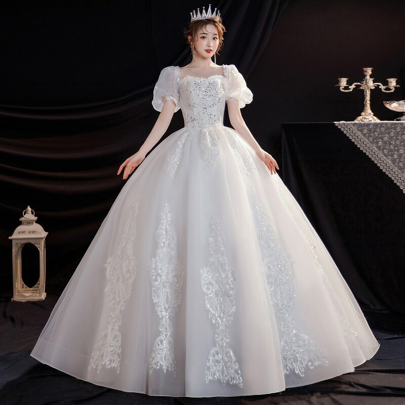 ドレス お姫様ドレス ウエディング プリンセス パーティー 結婚式 花嫁衣裳 白いドレス プリンセスライン 舞台 イベント 衣装 衣裳 大きいサイズ インスタ 撮影★ 上品＆豪華！白ドレス編み上げウエディングドレス S M L 2L 3L 4L 5L 6L 7L 8L 9L 10L サイズ★フリーダムsale