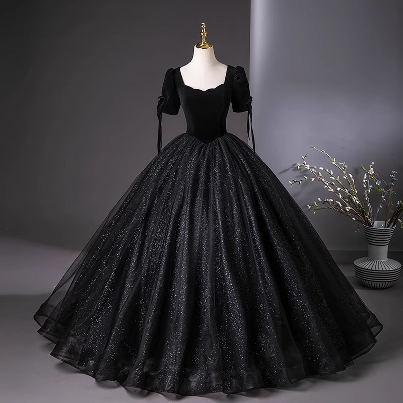 ★XS～4L★1色★ブラック ドレス ロング ロング丈ドレス ゴージャスドレス パーティー インスタ 撮影★クラシカル系 上品＆豪華！上品感 立体感 贅沢感 胸元スクエア風ネック キラキララメ入り Aライン ゴージャスロングドレス XS S M L 2L 3L 4L サイズ★フリーダムsale