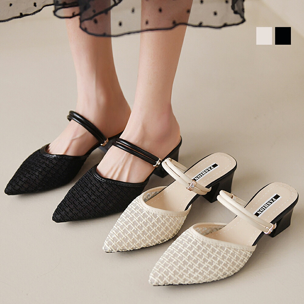 ★22.5cm～25.0cm★2色★ブラック アイボリー ミュールサンダル パンプス チャンキーヒール OL 通勤 通学 お出かけ 旅行 デート インスタ 撮影 アイドル★ミュール パンプスサンダル レディース 韓国風夏 美脚 レディース韓国 22.5 23 23.5 24 24.5 25.0cm★フリーダムsale画像