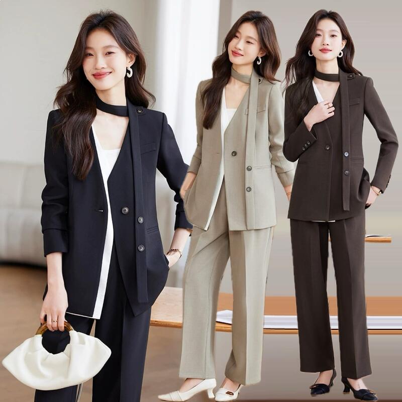★S～4XL（5L）★3色★黒いこと 赤銅色 ベージュ 背広 セットアップ ジャケットパンツスーツ 華燭の典 寄り合い OL 卒式 はいり込む式 インスタ 映画化★雅びやか感 オシャレ 重ねる風上衣＆ズボン下の2点書き割り レディース背広 S M L XL 2XL 3XL 4XL 大きさ★無償性防波堤sale
