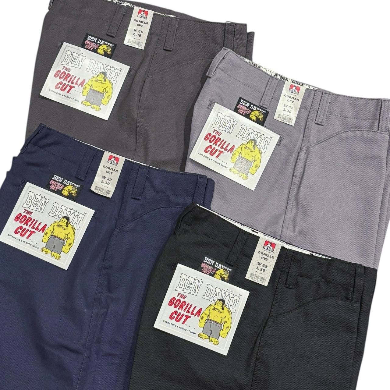 USA計画すること BEN DAVIS GORILLA CUT PANTS - Navy Light Grey Charcoal Black / ベンデイビス 大猩々撥ねのける 細工物ズボン下 カーキ 点火装置薄墨色 濃灰色 黒いこと