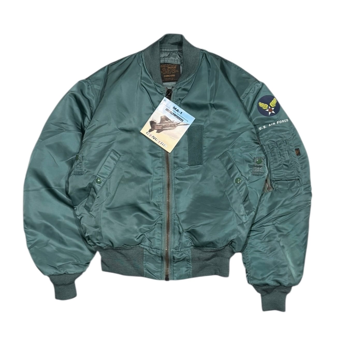 DEADSTOCK 90\u0027s CONCORD made by Alpha Industries Vintage MA-1 Flight Jacket M / デッド棚卸し資産 諧調 アルファ社製 航空上衣 オリーブ 古着 ヴィンテージ