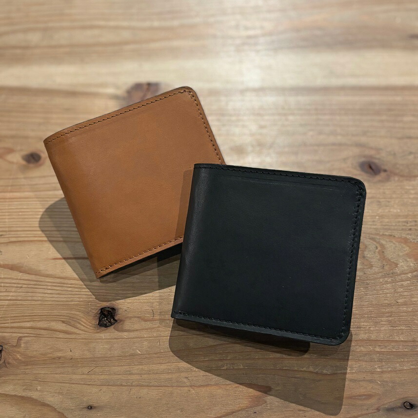 VASCO / LEATHER VOYAGE SHORT WALLET - Black Brown ヴァスコ なめし革 がま口 2つ折り ショートウォレット 黒いこと 黒 Nero (Black)-Meal(Tan)
