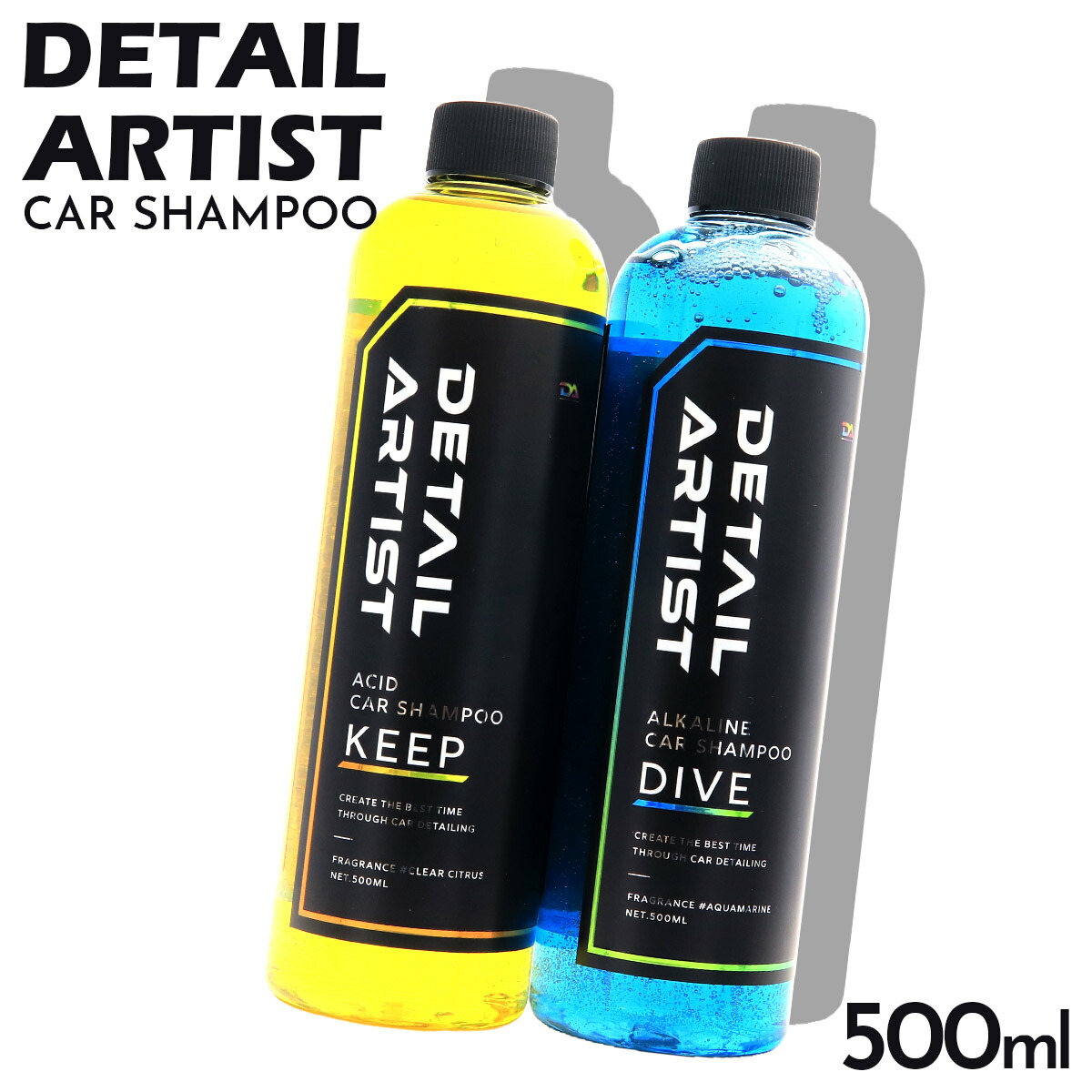 ディティール アーティスト カーシャンプー DIVE ダイブ ブルー KEEP キープ イエロー 500ml シャンプー 洗車 酸性 撥水 水垢 対策 アルカリ性 有機汚れ 糞 虫 花粉 バグリムーバー コーティング車使用可 フォームガン画像