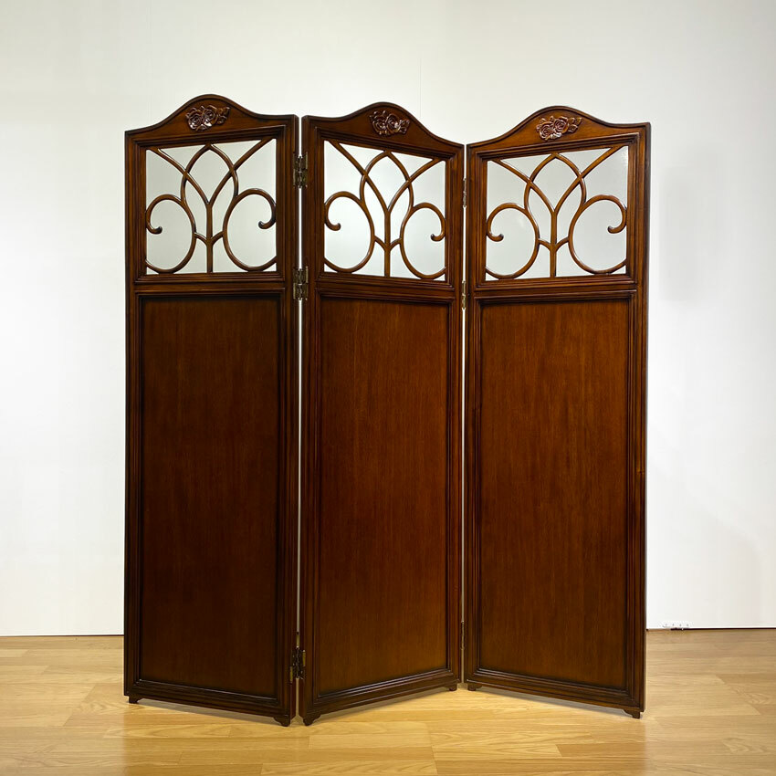 木製　円形模様　パーテーション 3連式　アンティーク　レトロ 木製 円形模様 パーテーション 3連式 アンティーク レトロ 楽天